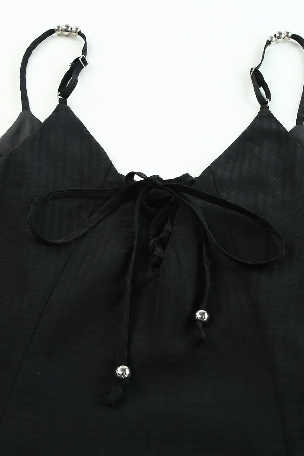 Black Spaghetti Straps Lace up Back Maxi Dress