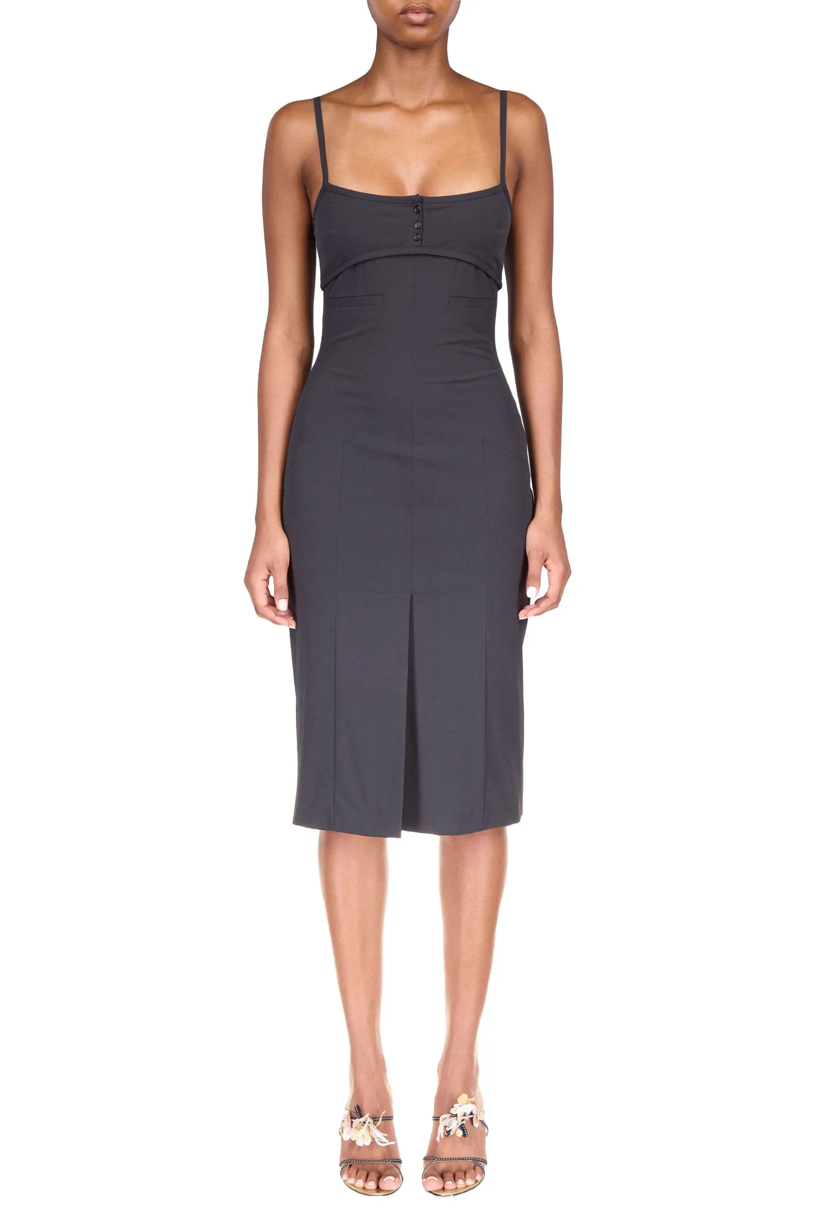 Black Stretch Tailored Midi Dress