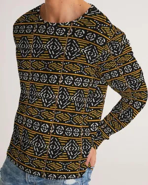 Black Yellow Bogolan African Print Men's Long Sleeve Tee