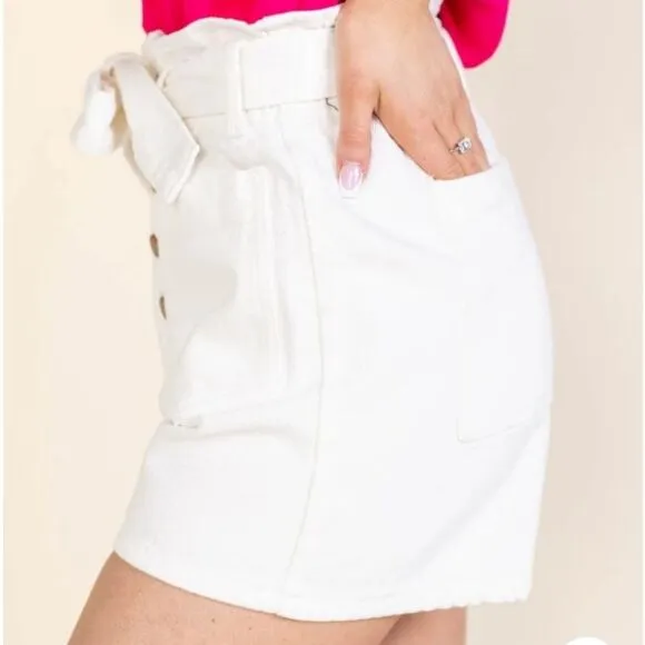 Blank NYC Paperbag Waist Shorts Button Front Belt Cotton Size M NWT