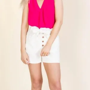 Blank NYC Paperbag Waist Shorts Button Front Belt Cotton Size M NWT