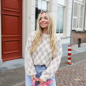 Blokjes trui beige