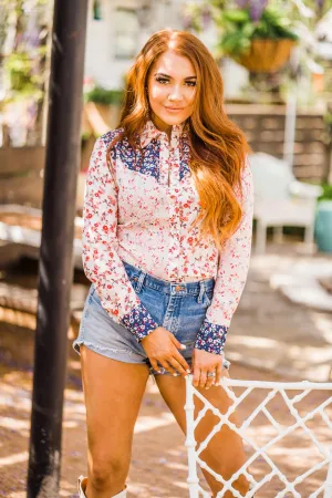 Blouse, Western Vintage Multi Fabric Floral Print with Pearl Snaps - Style HC829