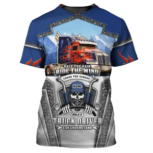 Blue & Red Fire Trucker 3D All Over Printed Personalized Name T-Shirt