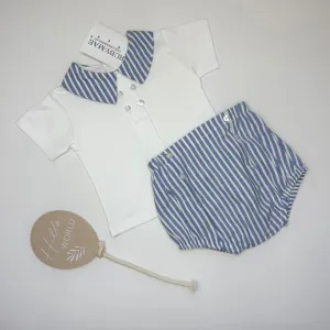 Blue And White Stripe Two Piece Outfit - Reegan