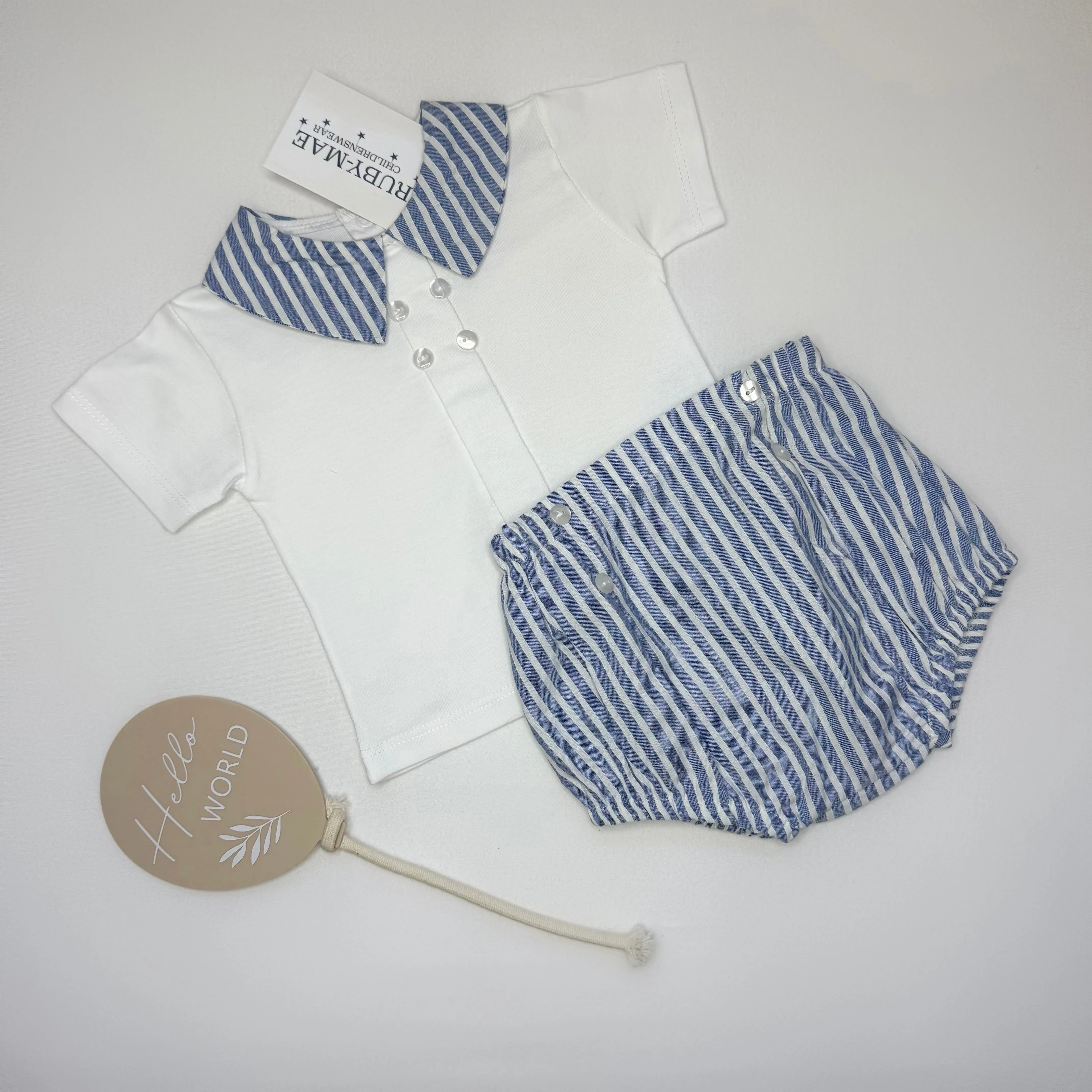 Blue And White Stripe Two Piece Outfit - Reegan