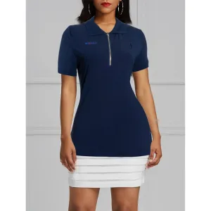 Blue Front Zip Polo With Cross Logo UV