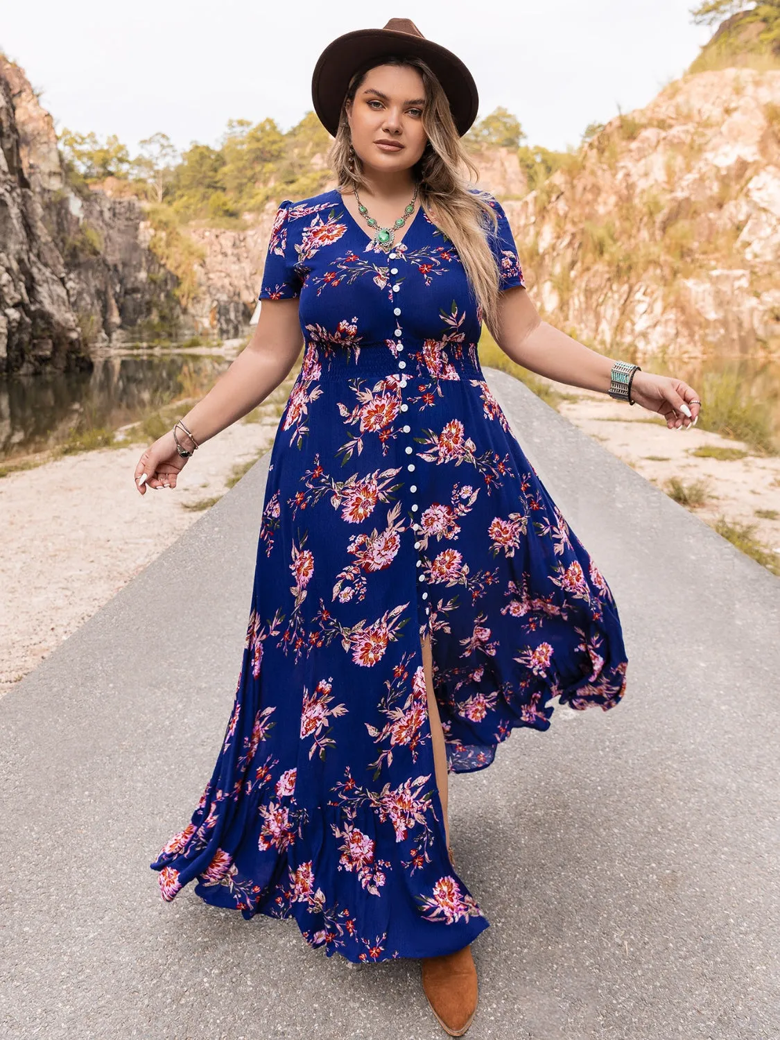 Boho Bloom V-Neck Maxi Dress