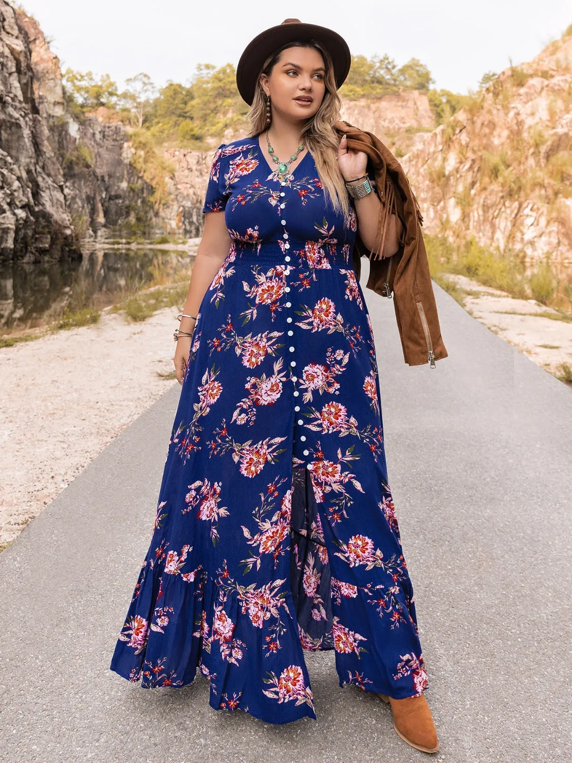 Boho Bloom V-Neck Maxi Dress