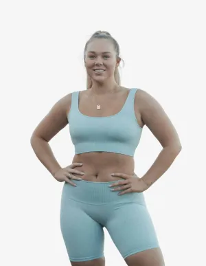 Bondi Blue Ribbed Seamless Biker Shorts