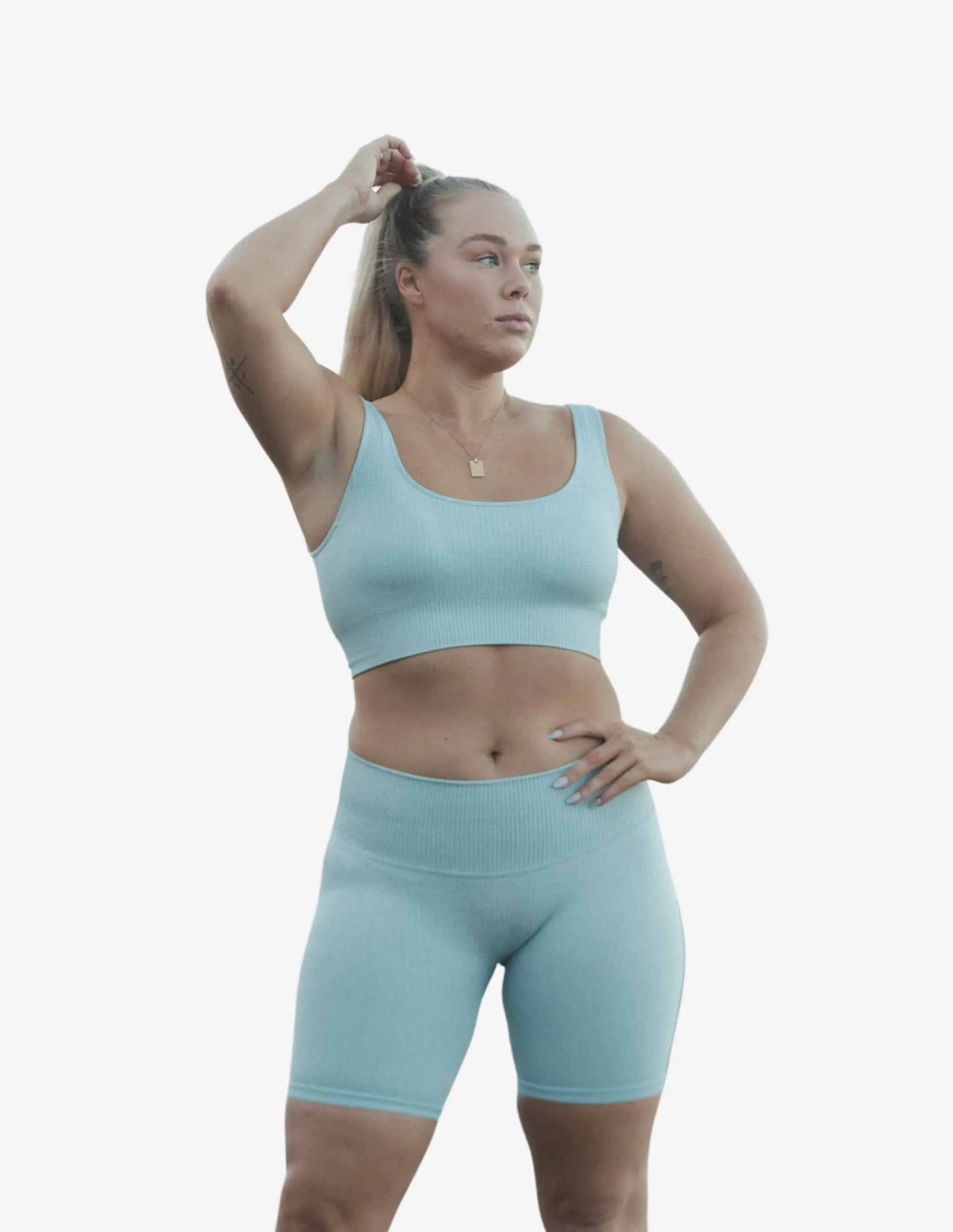 Bondi Blue Ribbed Seamless Biker Shorts