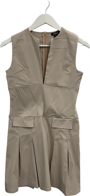 boohoo Beige Bengaline Tailored Plated Dress UK 12