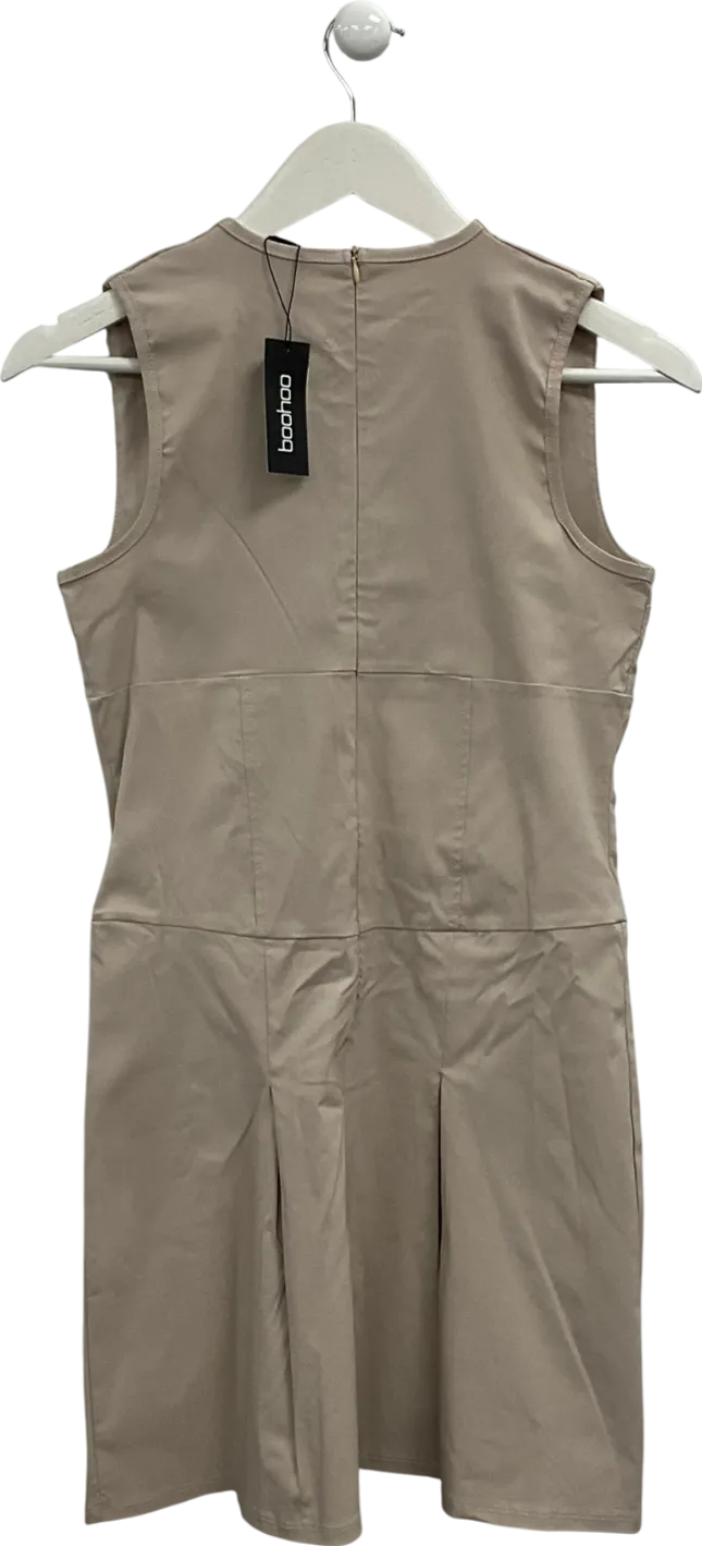 boohoo Beige Bengaline Tailored Plated Dress UK 12
