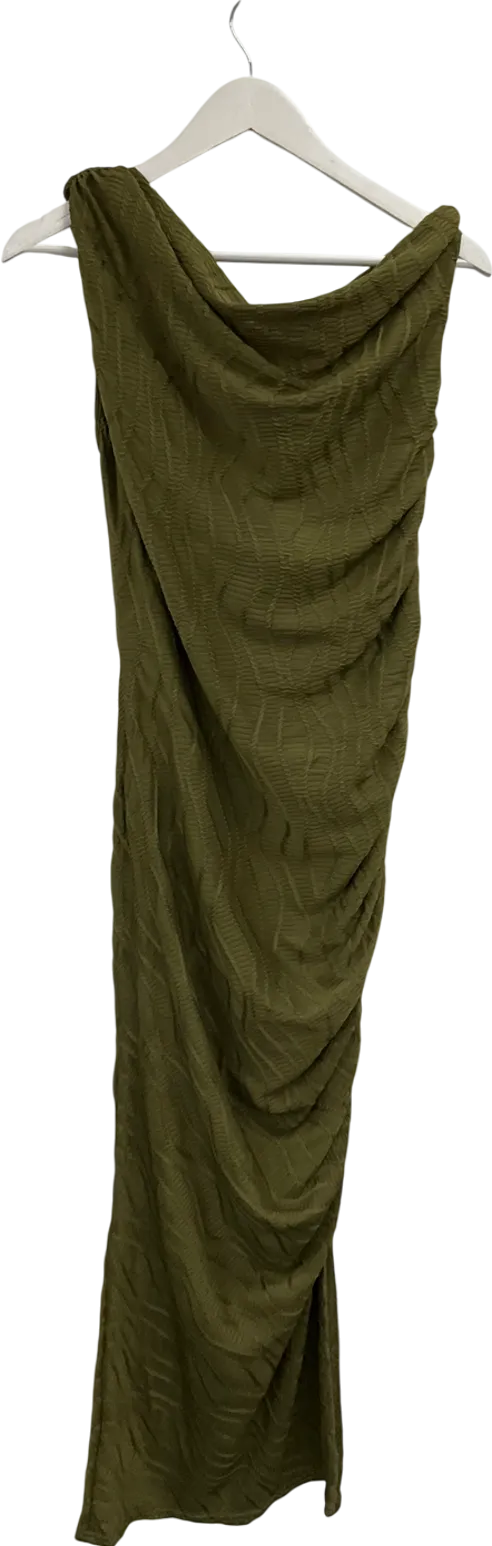 boohoo Green Textured Ribbed One Shoulder Maxi Dress UK 14