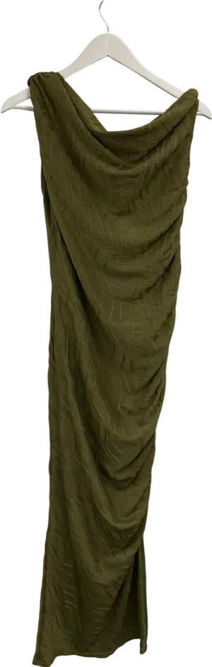 boohoo Green Textured Ribbed One Shoulder Maxi Dress UK 14
