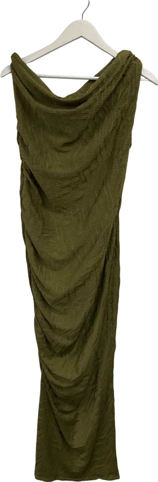 boohoo Green Textured Ribbed One Shoulder Maxi Dress UK 14