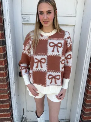 Bow Girlie Sweater: Brown Mix