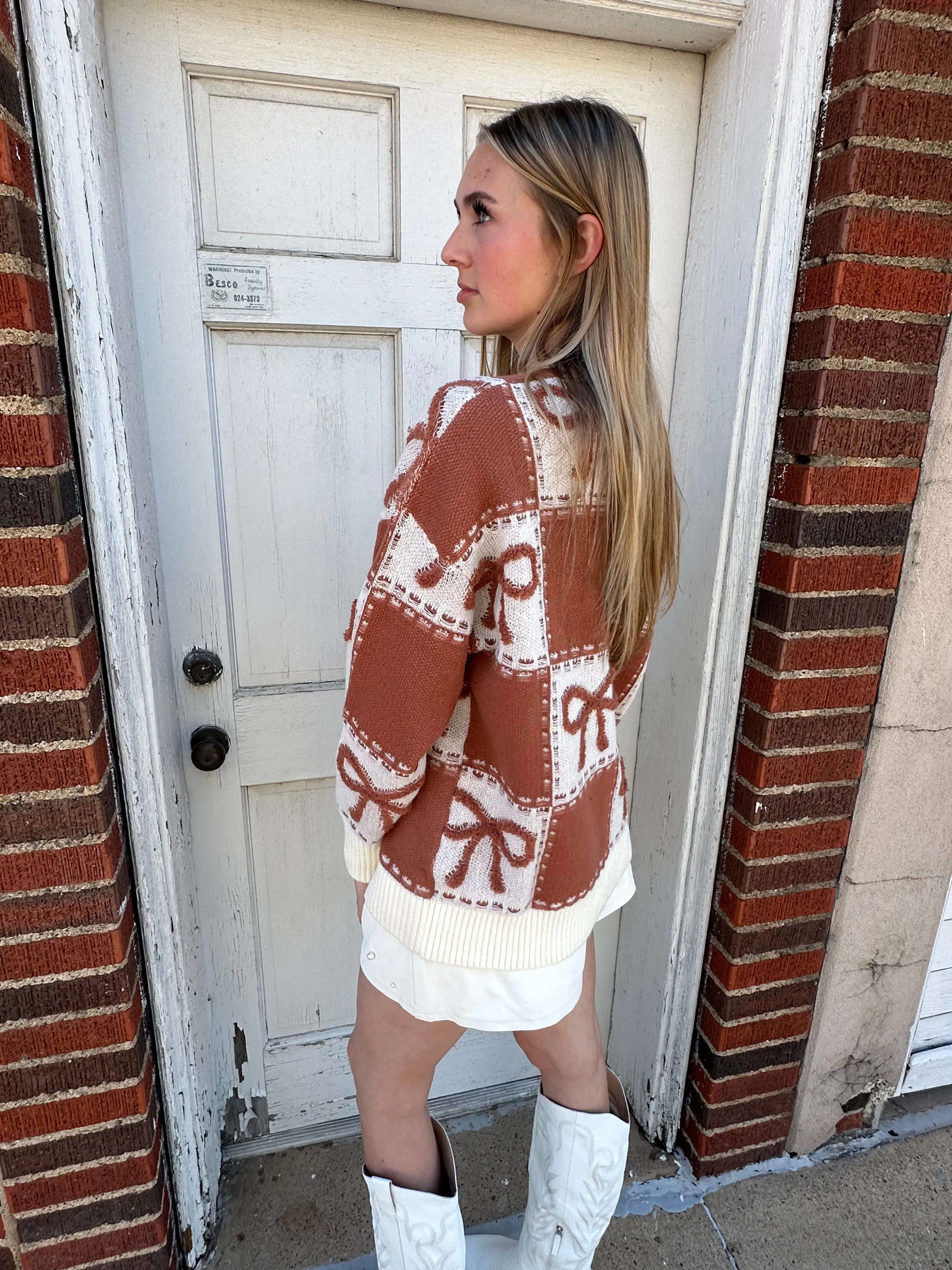 Bow Girlie Sweater: Brown Mix