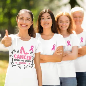 Breast Cancer Awareness Cancer Picked Wrong Woman T-shirt