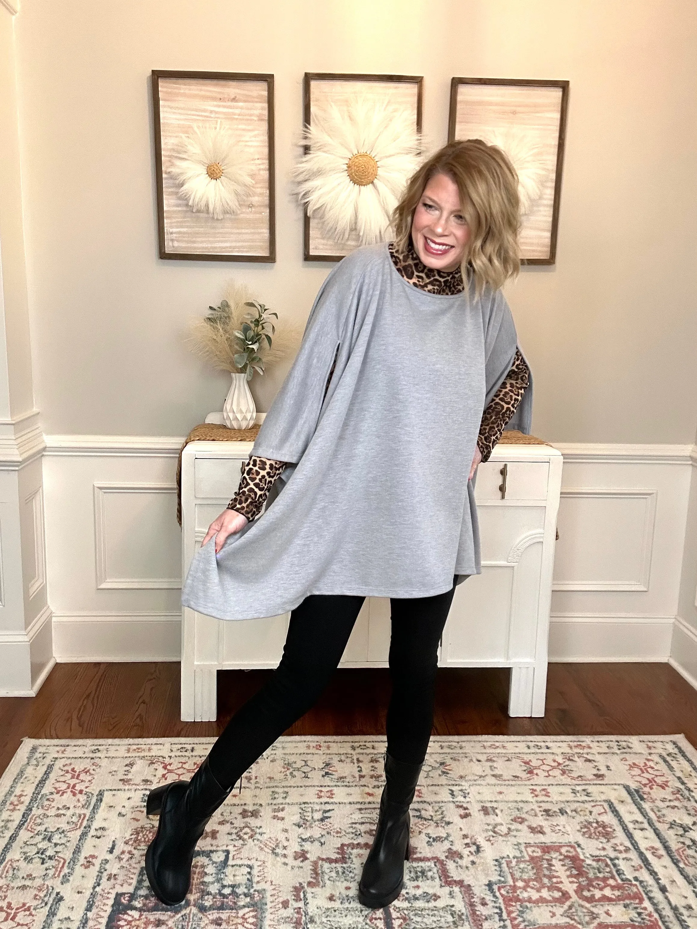 Breeze Embrace Poncho Style Top | Gray