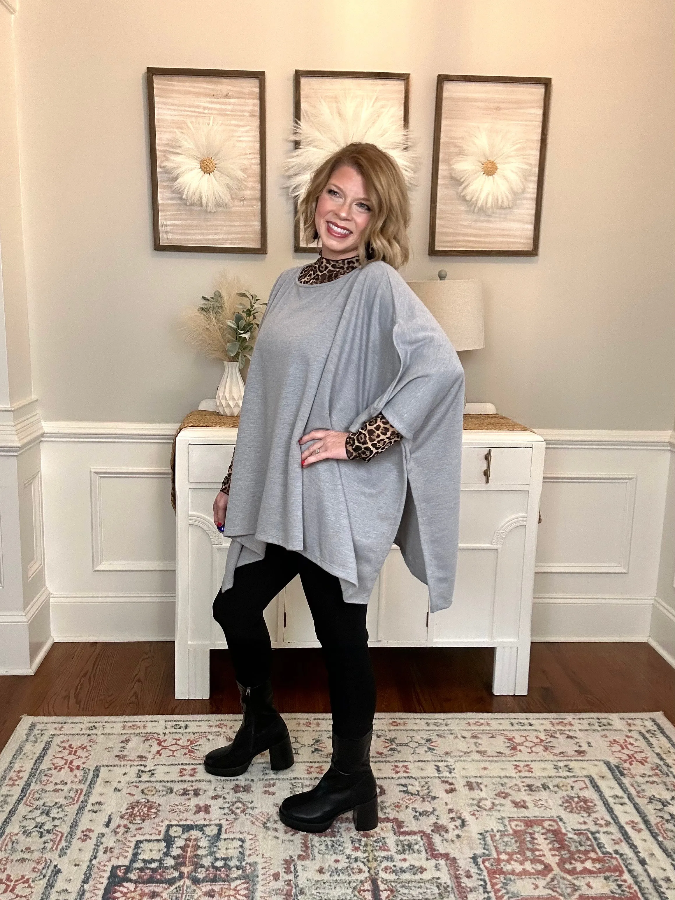 Breeze Embrace Poncho Style Top | Gray