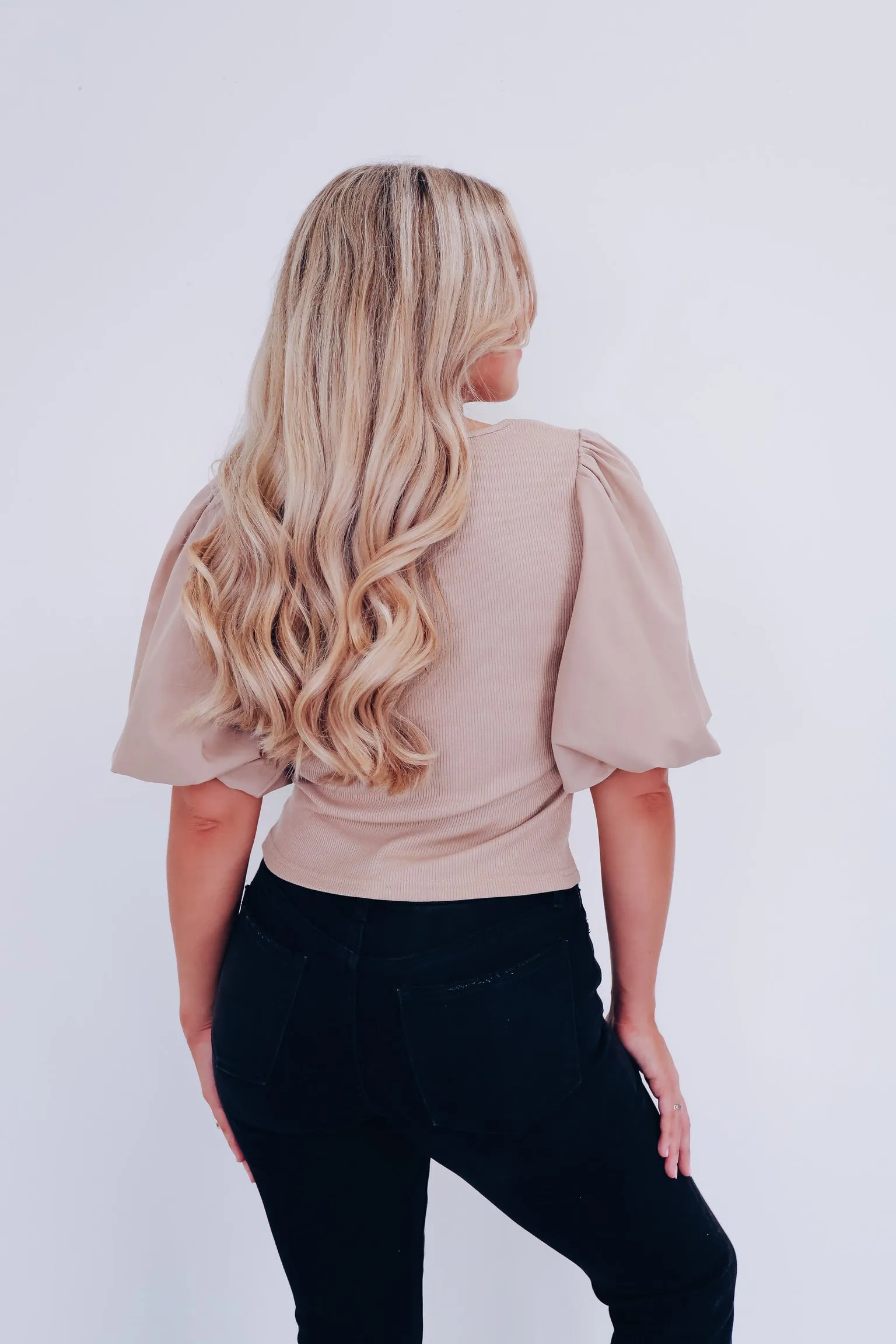 Brielle Bubble Sleeve Crop Top - Beige