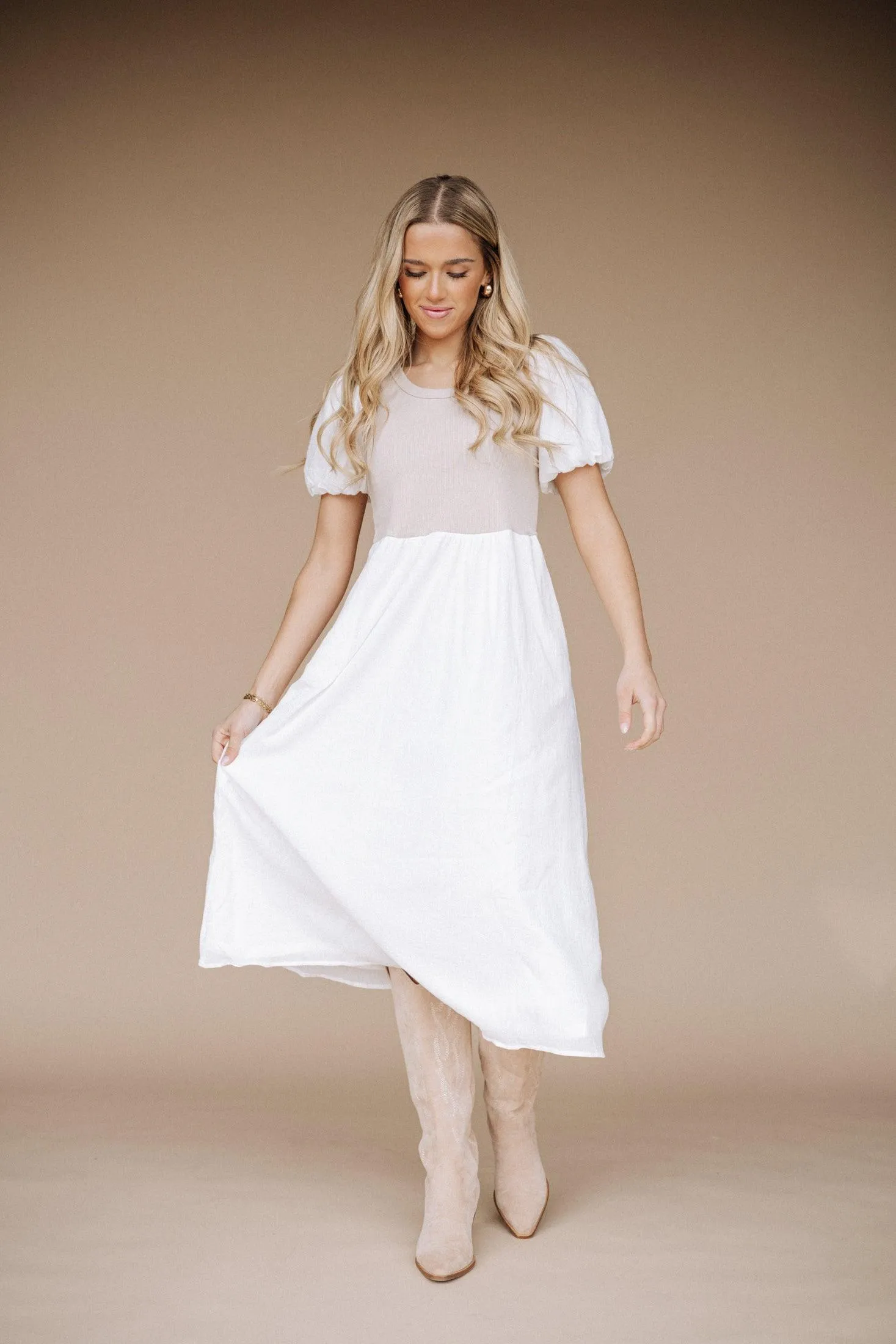 Brooke Ribbed Bodice Midi Dress
