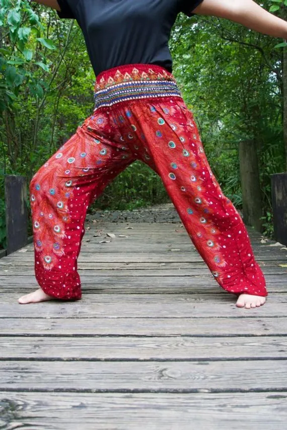 Burgundy Peacock Pants