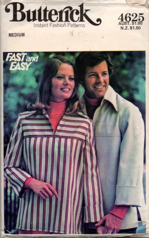 Butterick 4625 Womens Pullover Hippie Top 1970s Vintage Sewing Pattern Size MEDIUM 12 - 14
