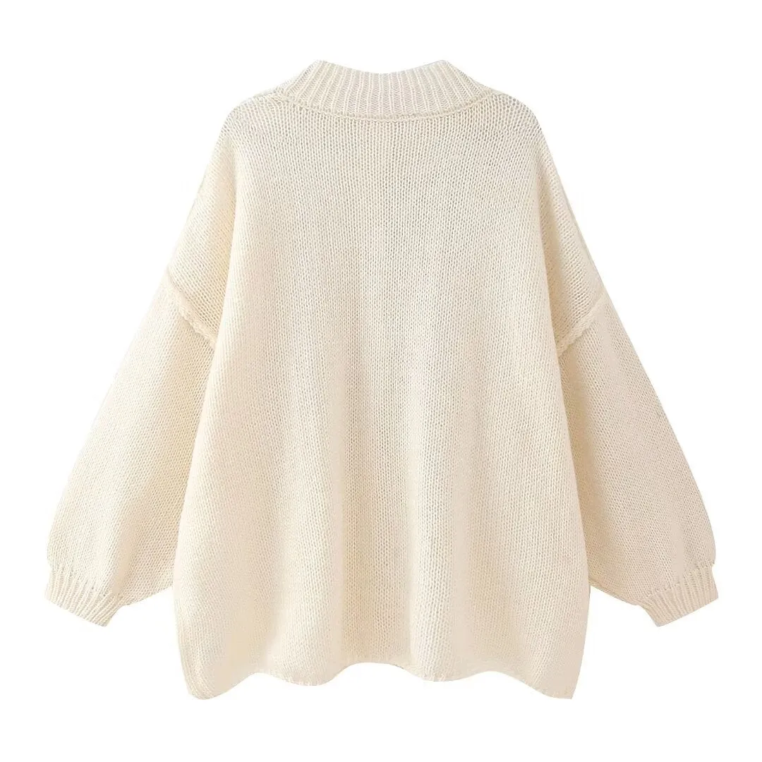 Button Down Long Sleeve Oversized Cardigan Sweater