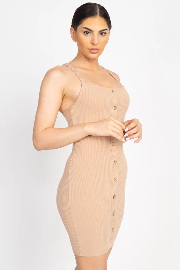 Button Down Ribbed Mini Dress