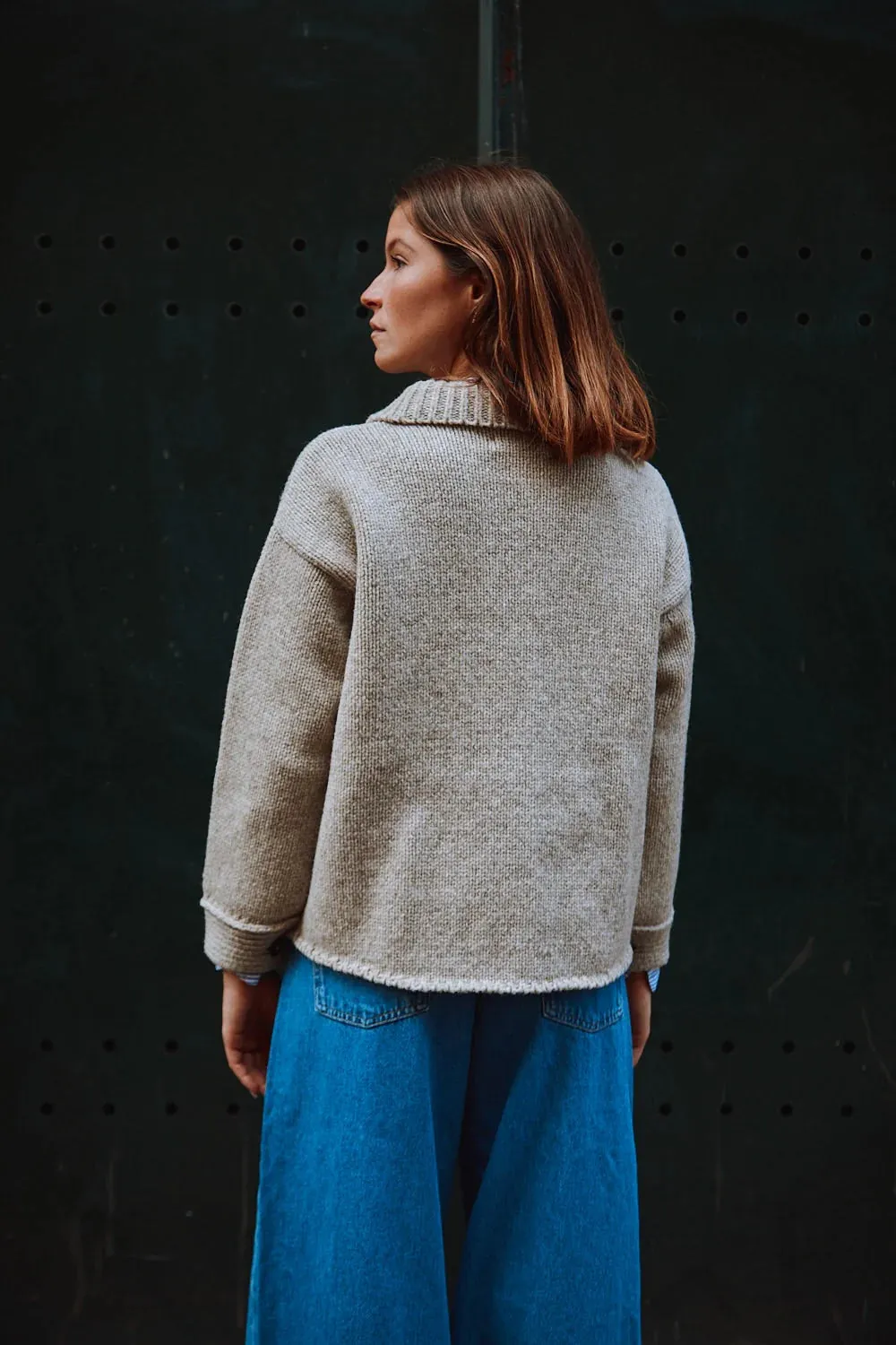 calamity beige merino wool cardigan