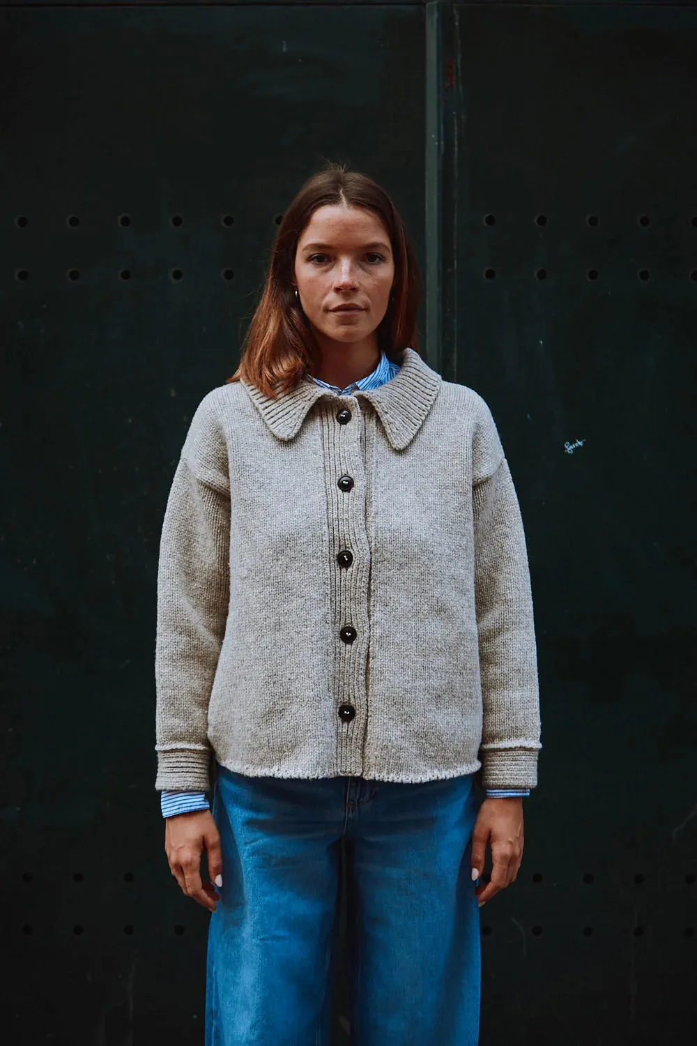 calamity beige merino wool cardigan