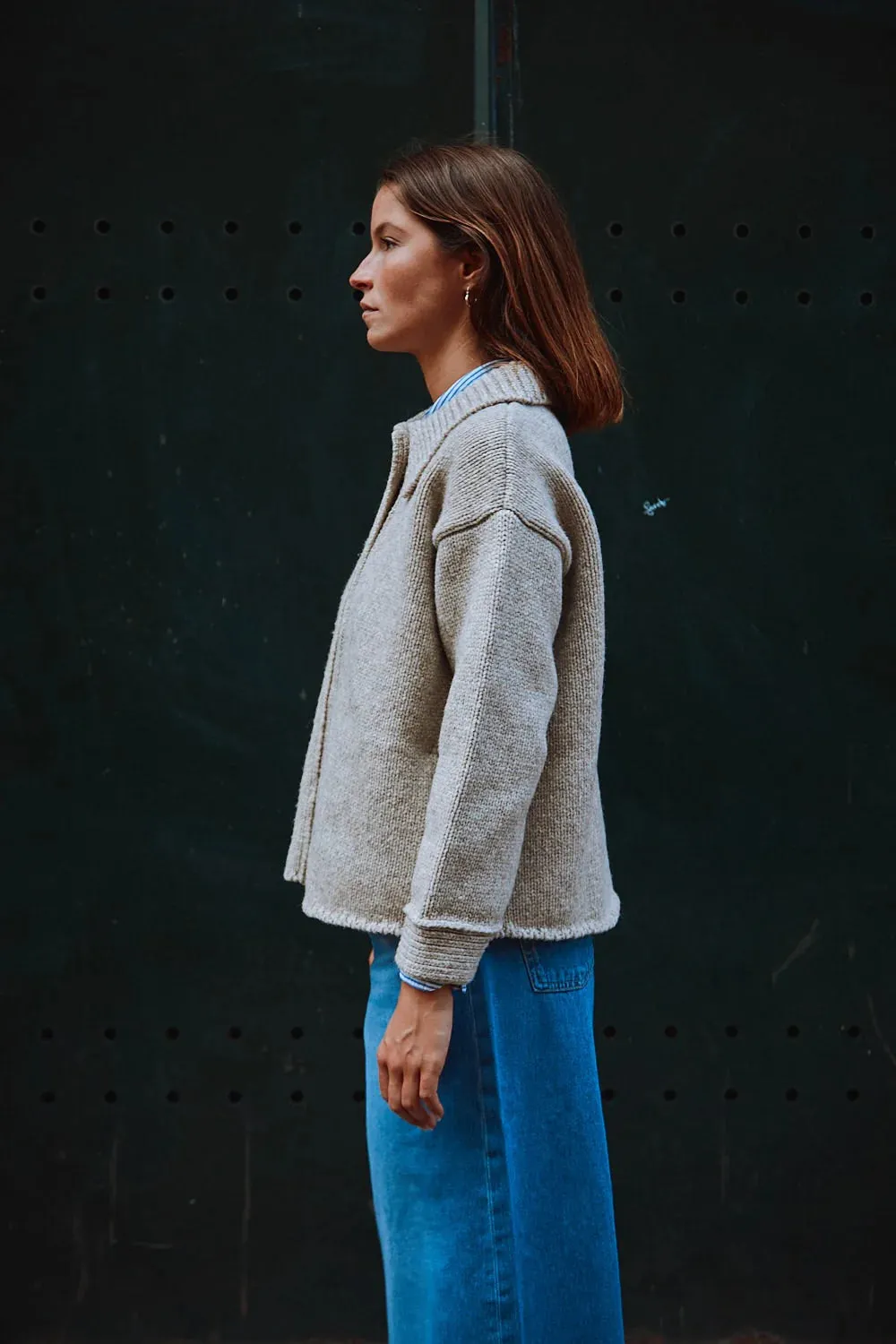calamity beige merino wool cardigan