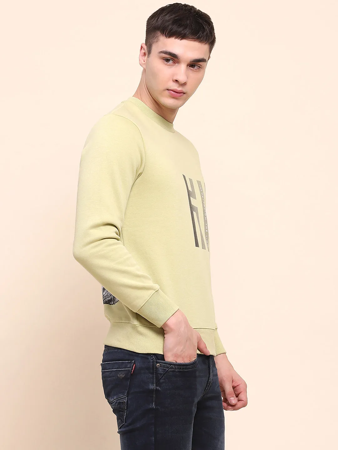 Camla Barcelona Cotton Typography Print Lime Green Sweatshirt