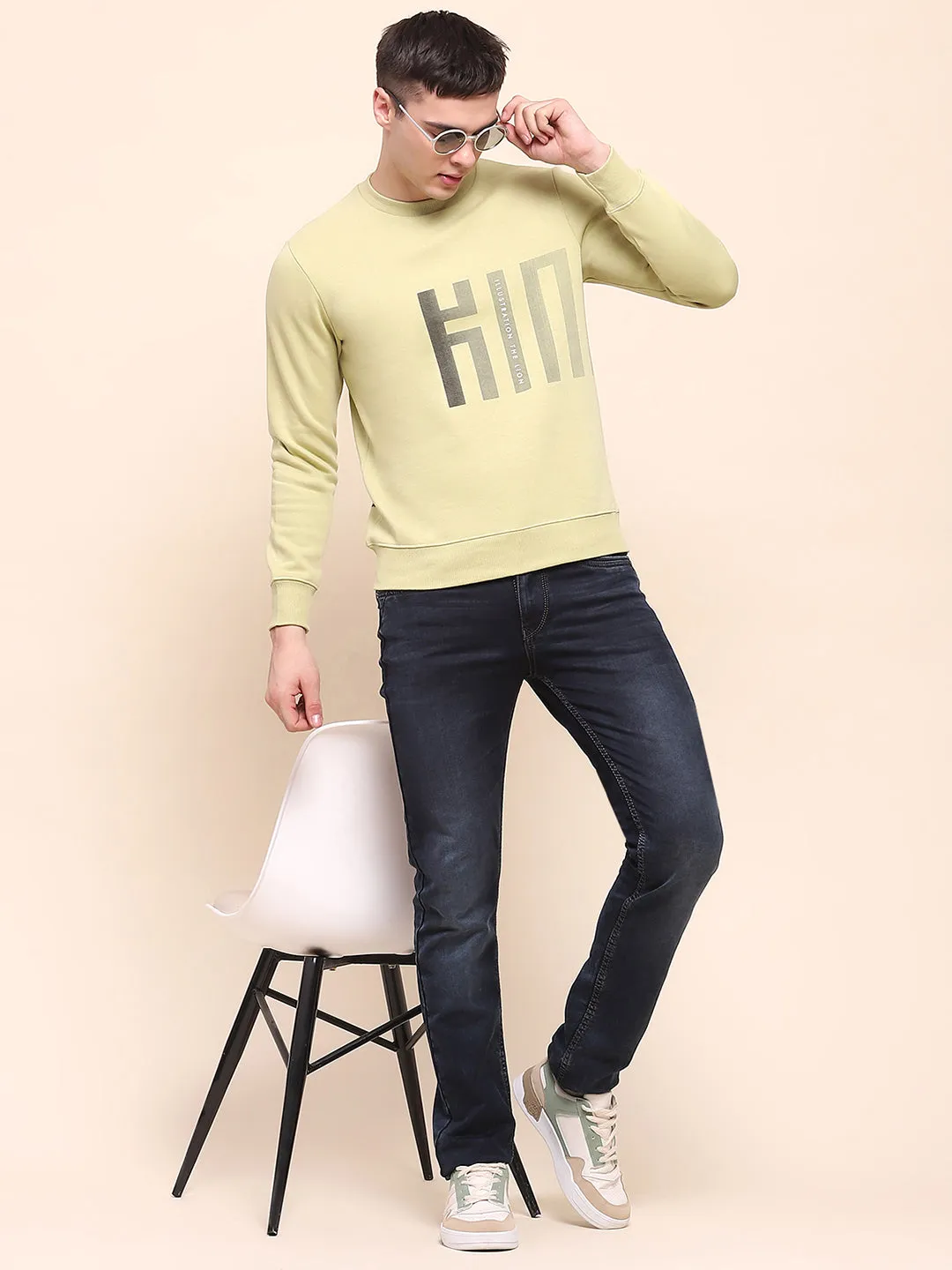 Camla Barcelona Cotton Typography Print Lime Green Sweatshirt