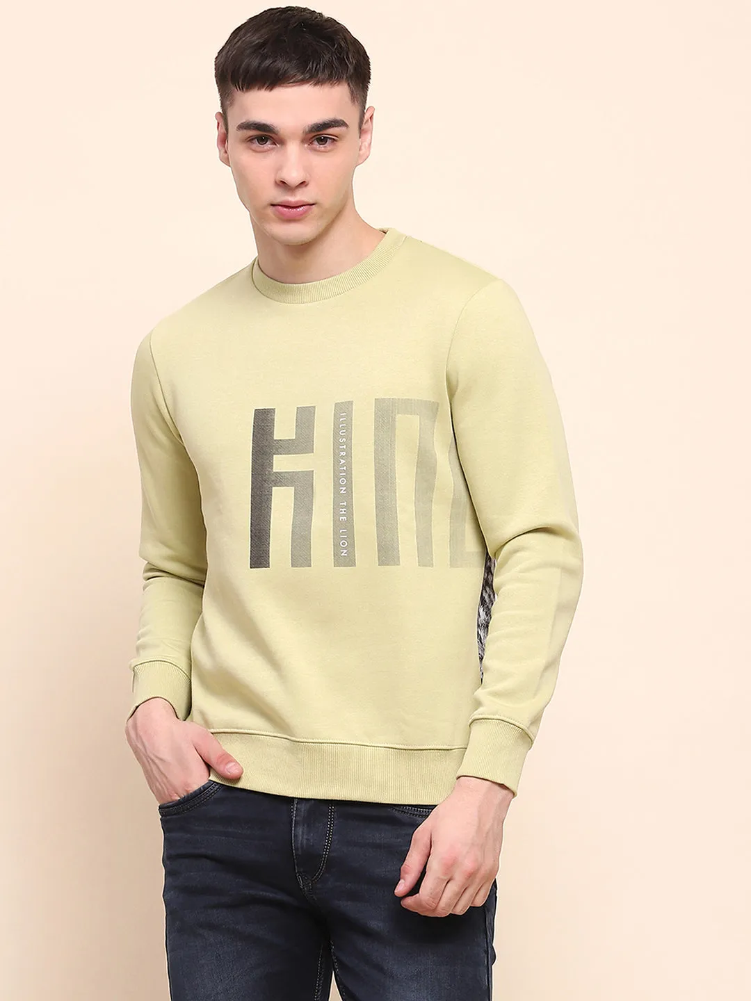 Camla Barcelona Cotton Typography Print Lime Green Sweatshirt