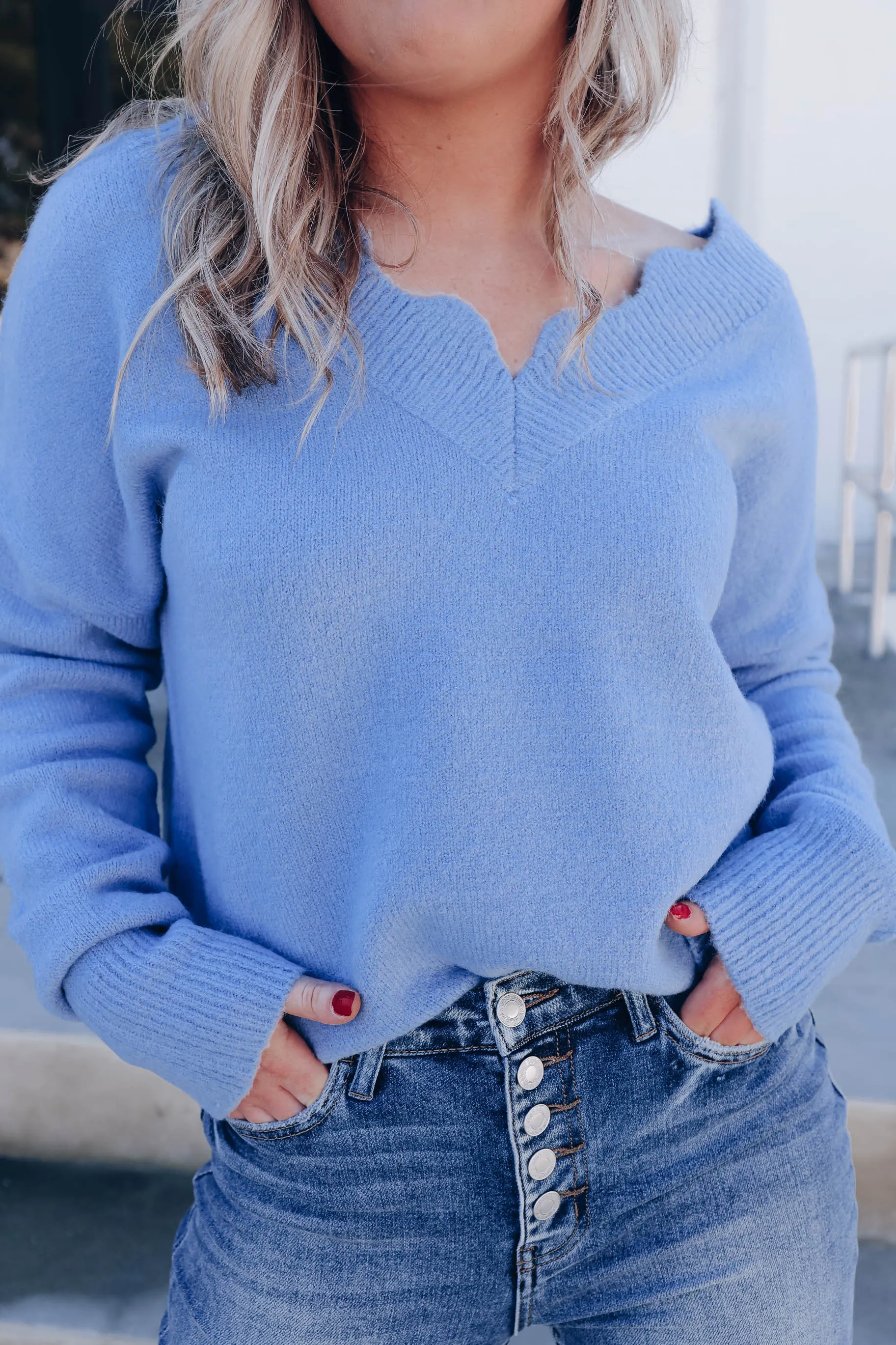 Carissa Knit Scalloped Sweater - Blue