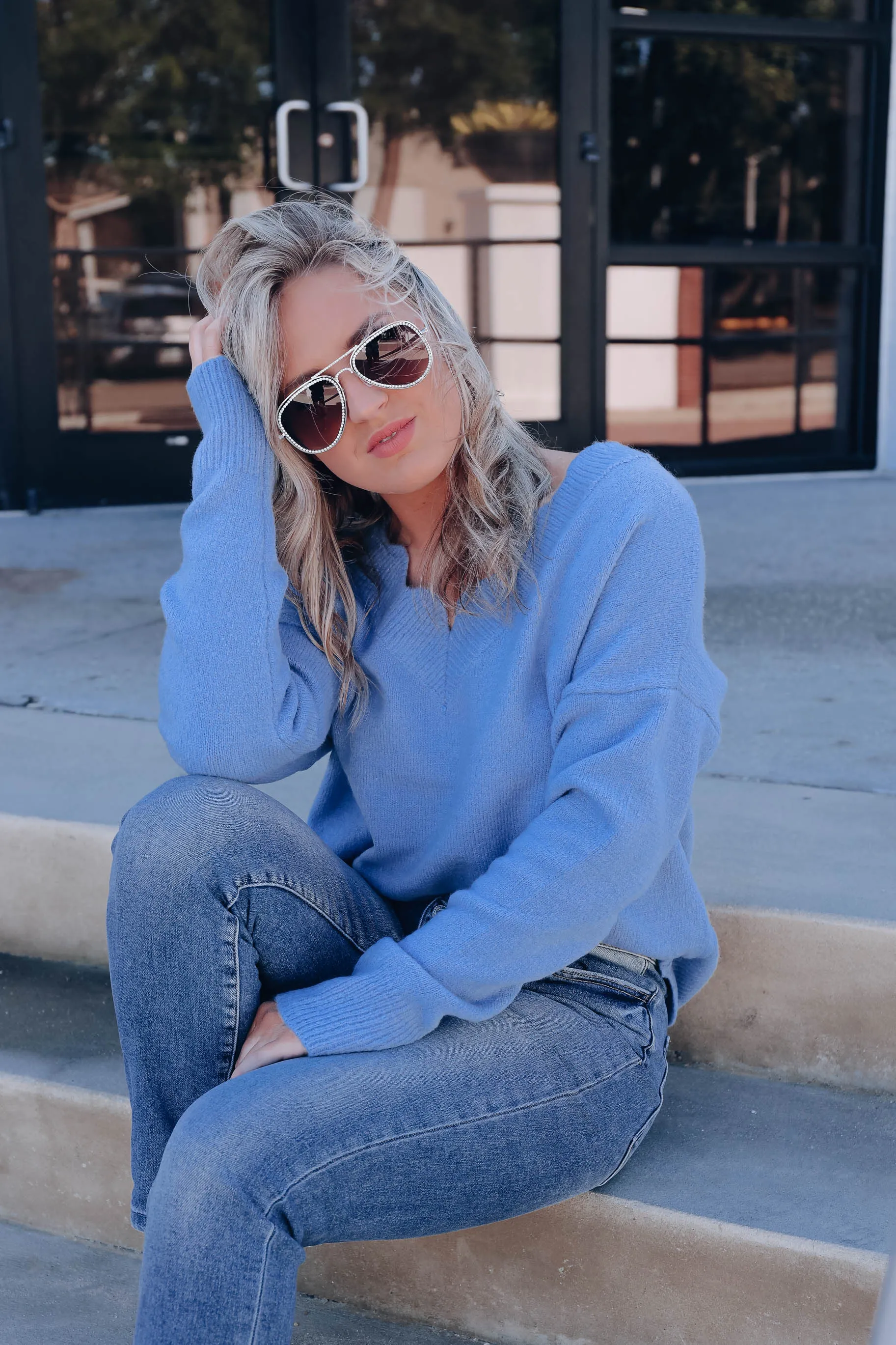Carissa Knit Scalloped Sweater - Blue