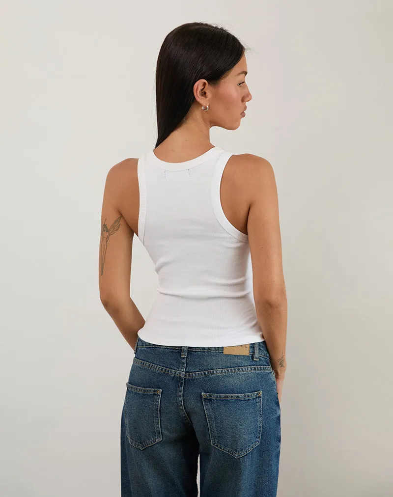 Cariter Racer Vest Top in Ribbed White