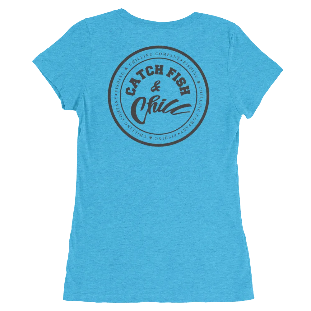 CATCH FISH & CHILL WOMENS BLACK LOGO TRI-BLEND TEE
