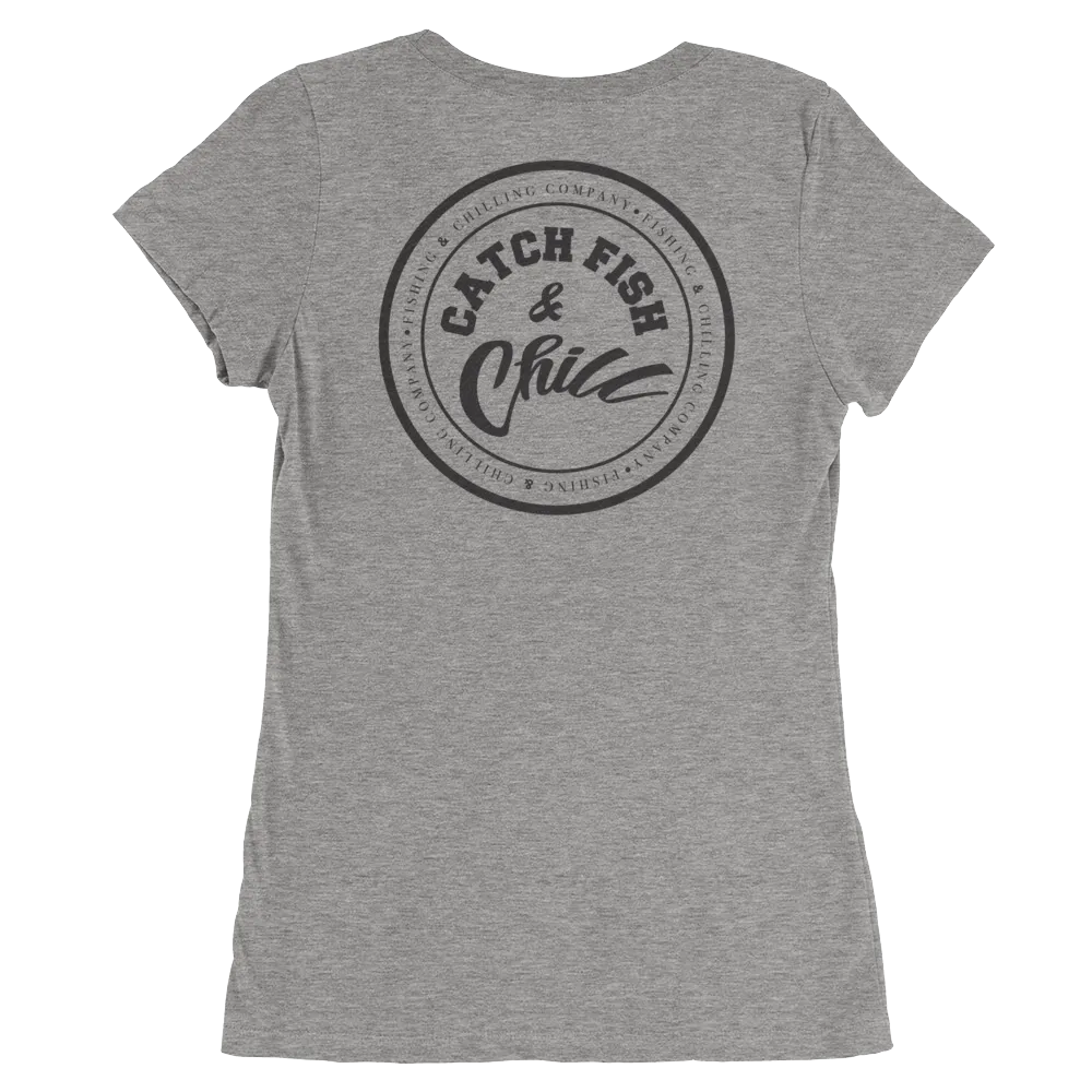 CATCH FISH & CHILL WOMENS BLACK LOGO TRI-BLEND TEE