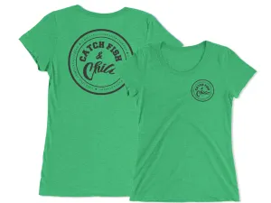 CATCH FISH & CHILL WOMENS BLACK LOGO TRI-BLEND TEE