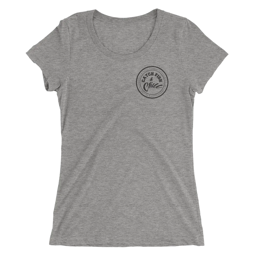 CATCH FISH & CHILL WOMENS BLACK LOGO TRI-BLEND TEE