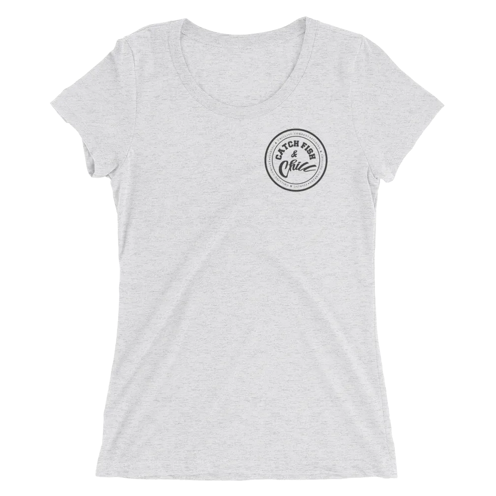CATCH FISH & CHILL WOMENS BLACK LOGO TRI-BLEND TEE