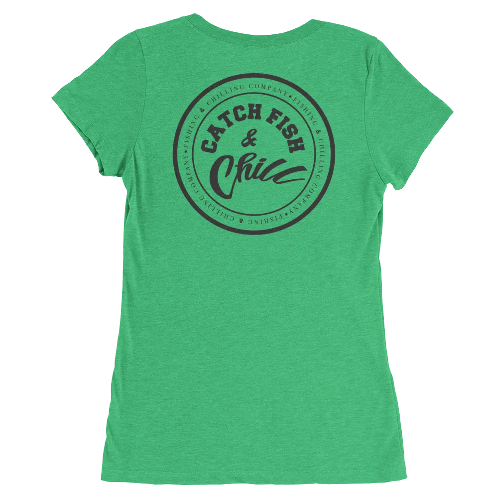 CATCH FISH & CHILL WOMENS BLACK LOGO TRI-BLEND TEE