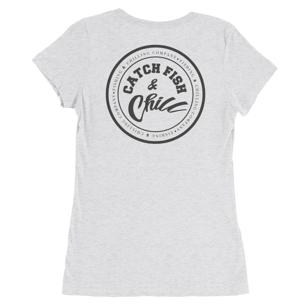 CATCH FISH & CHILL WOMENS BLACK LOGO TRI-BLEND TEE