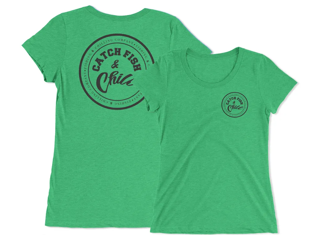 CATCH FISH & CHILL WOMENS BLACK LOGO TRI-BLEND TEE