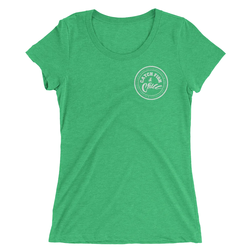 CATCH FISH & CHILL WOMENS WHITE LOGO TRI-BLEND TEE