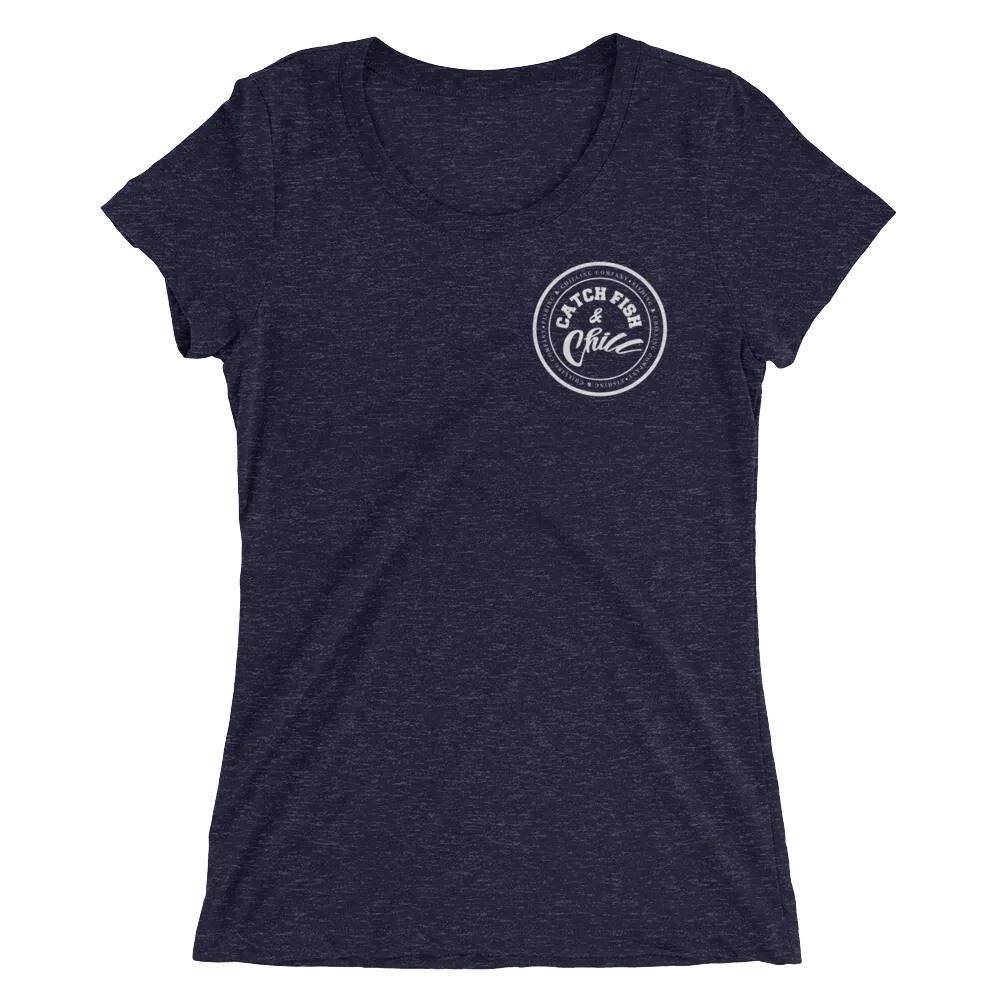 CATCH FISH & CHILL WOMENS WHITE LOGO TRI-BLEND TEE